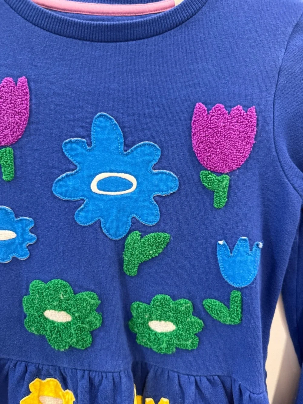 Mini Boden - Sapphire Blue Flowers Appliqué Sweatshirt Dress, Size 8-9y